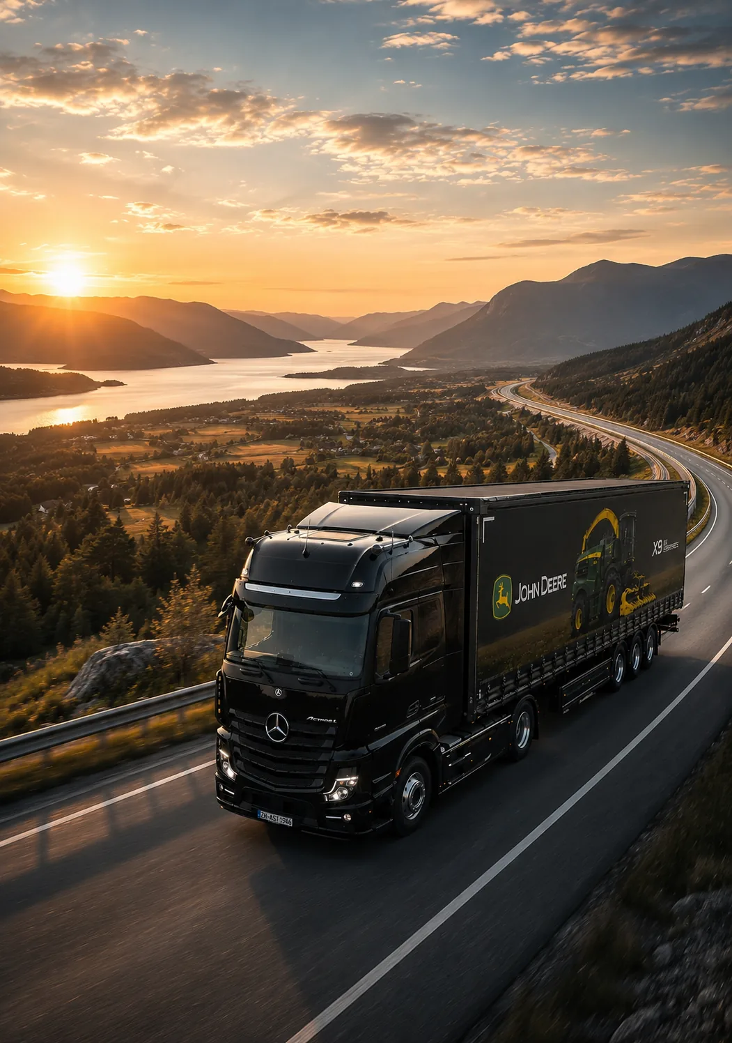 AST Transport – Sattelzug im Fernverkehr bei Sonnenaufgang