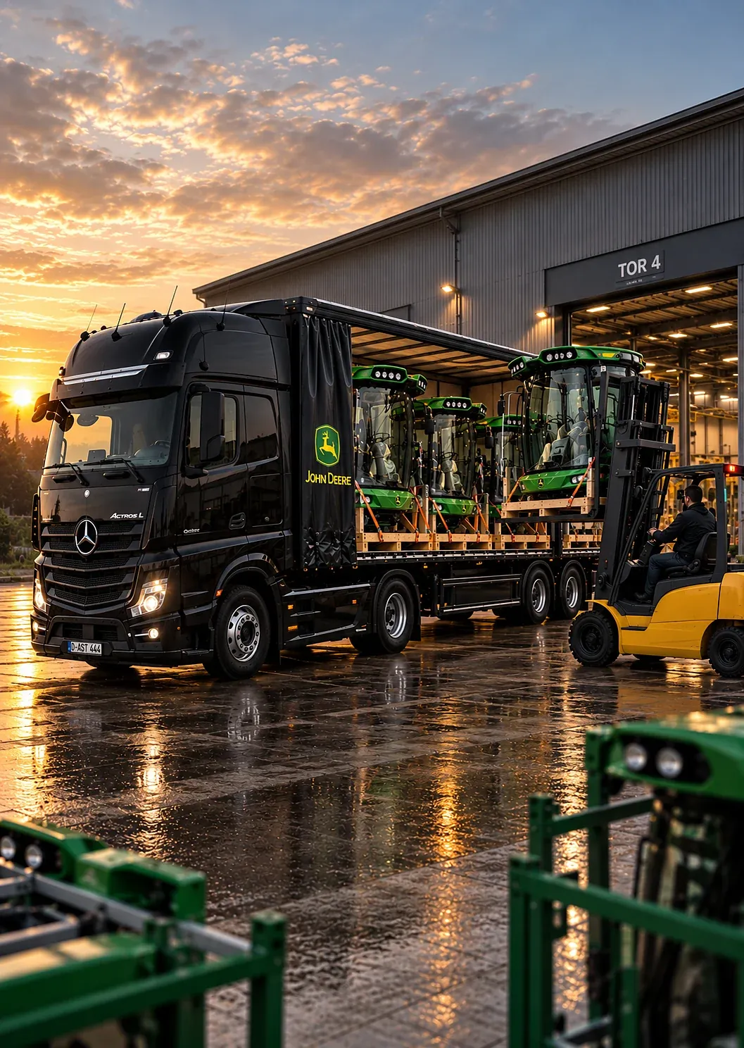 AST Spezial- und Projekttransporte – Tieflader mit Landmaschinen
